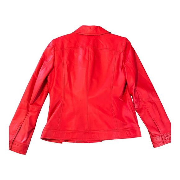 Ellen Tracy for Saks Fifth Avenue Red 100% leather jacket with an acetate lining - Picture 3 of 8